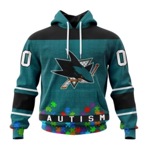 Hoodie NHL San Jose Sharks, Specialized Unisex Kits Hockey Fights Against Autism QTNHL080524A2651HD
