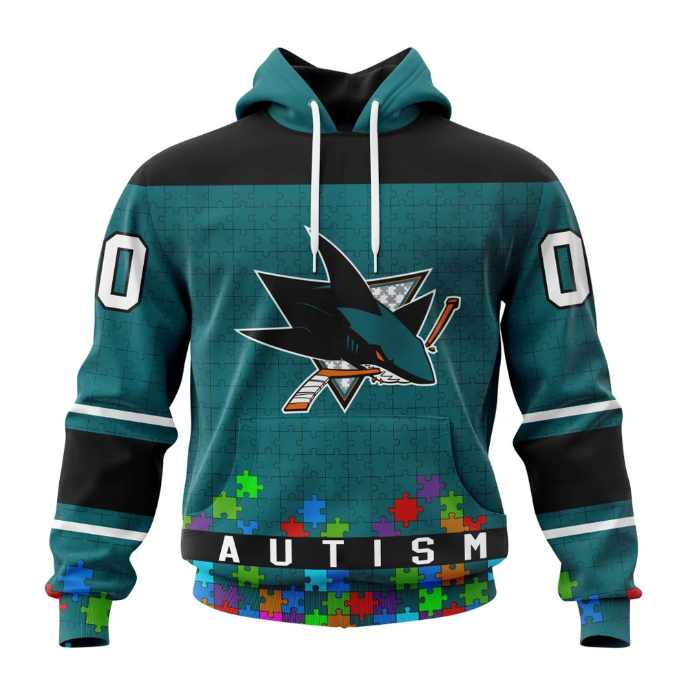 Hoodie NHL San Jose Sharks, Specialized Unisex Kits Hockey Fights Against Autism QTNHL080524A2651HD