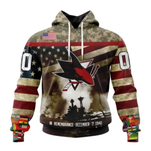 Hoodie NHL San Jose Sharks, Specialized Unisex Kits Remember Pearl Harbor QTNHL080524A2978HD