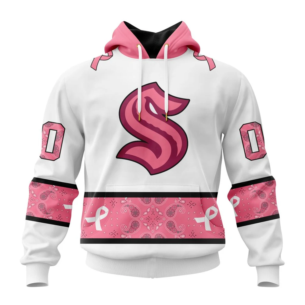 Hoodie NHL Seattle Kraken In Classic Style With Paisley! In October We Wear Pink Breast Cancer QTNHL080524A1663HD
