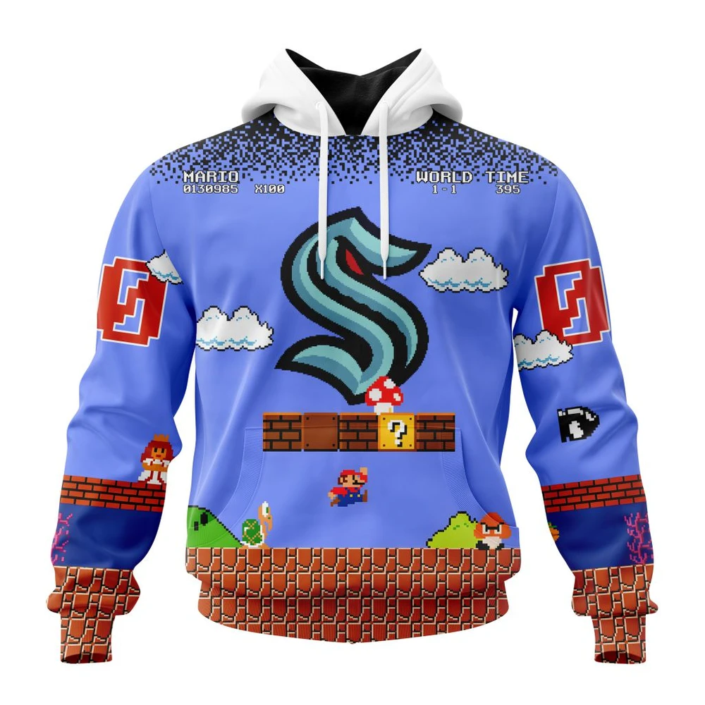 Hoodie NHL Seattle Kraken Special Kits With Super Mario Game Design QTNHL080524A2441HD