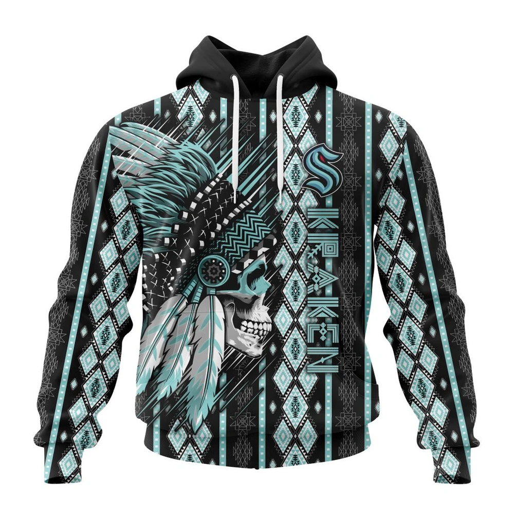 Hoodie NHL Seattle Kraken Special Skull Native Design St2301 QTNHL080524A2104HD