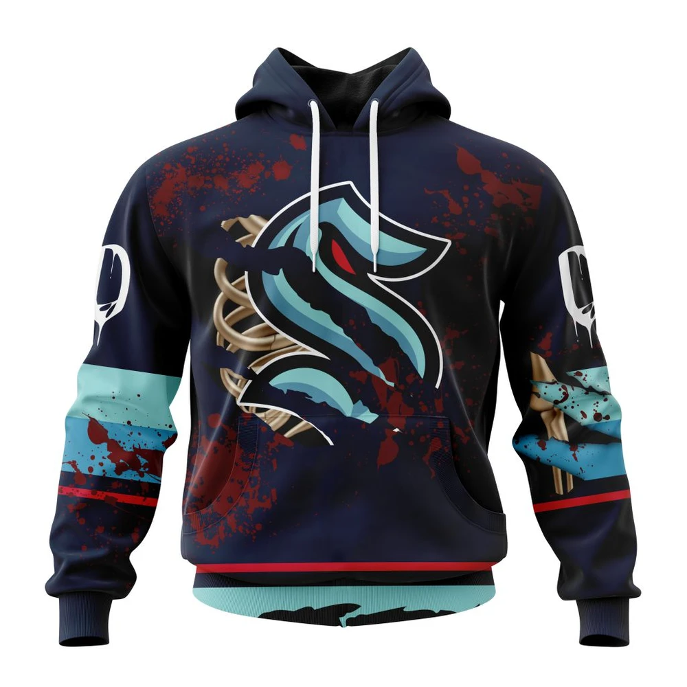 Hoodie NHL Seattle Kraken, Specialized Design Jersey With Your Ribs For Halloween QTNHL080524A3497HD