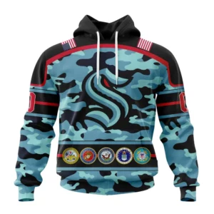 Hoodie NHL Seattle Kraken, Specialized Design Wih Camo Team Color And Military Force Logo QTNHL080524A3526HD