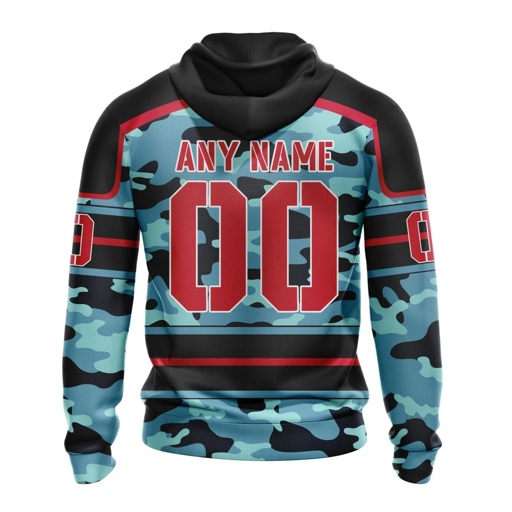 Hoodie NHL Seattle Kraken, Specialized Design Wih Camo Team Color And Military Force Logo QTNHL080524A3526HD - Image 2