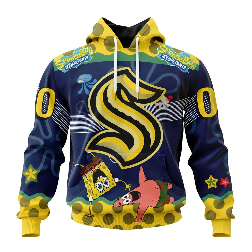 Hoodie NHL Seattle Kraken, Specialized Jersey With Spongebob QTNHL080524A3316HD