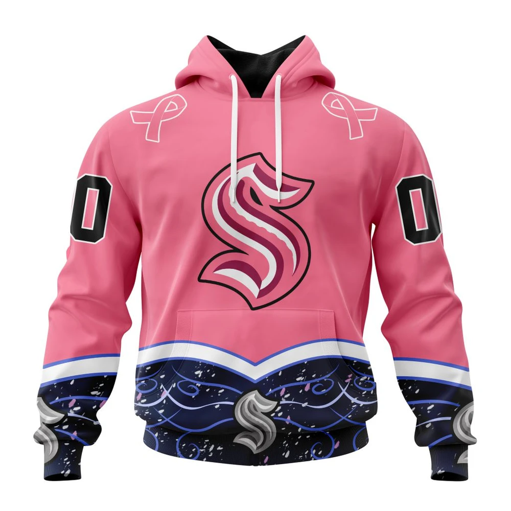 Hoodie NHL Seattle Kraken, Specialized Unisex For Hockey Fights Cancer QTNHL080524A2817HD