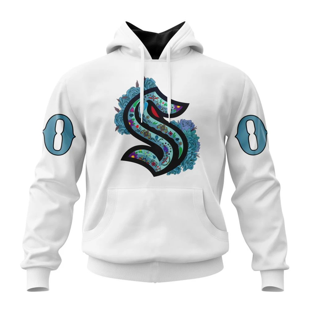 Hoodie NHL Seattle Kraken, Specialized Unisex Kits Dia De Muertos QTNHL080524A2850HD