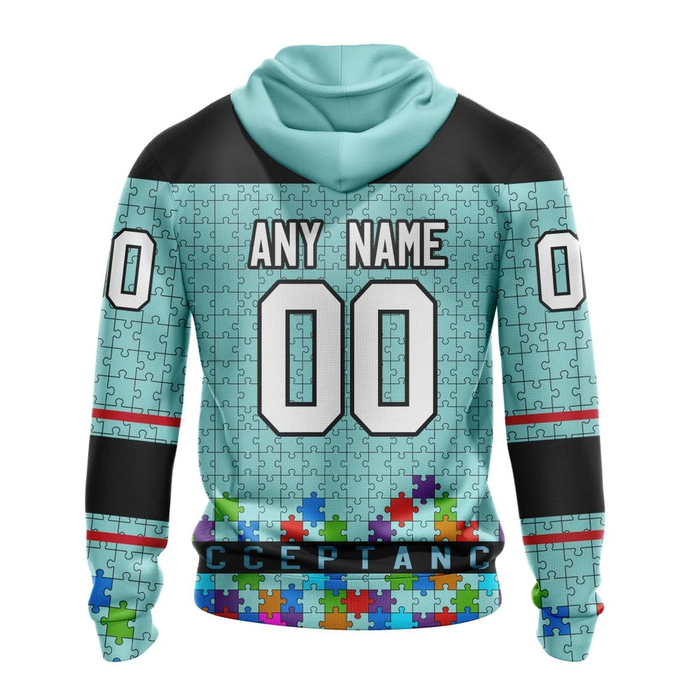 Hoodie NHL Seattle Kraken, Specialized Unisex Kits Hockey Fights Against Autism QTNHL080524A2650HD - Image 2