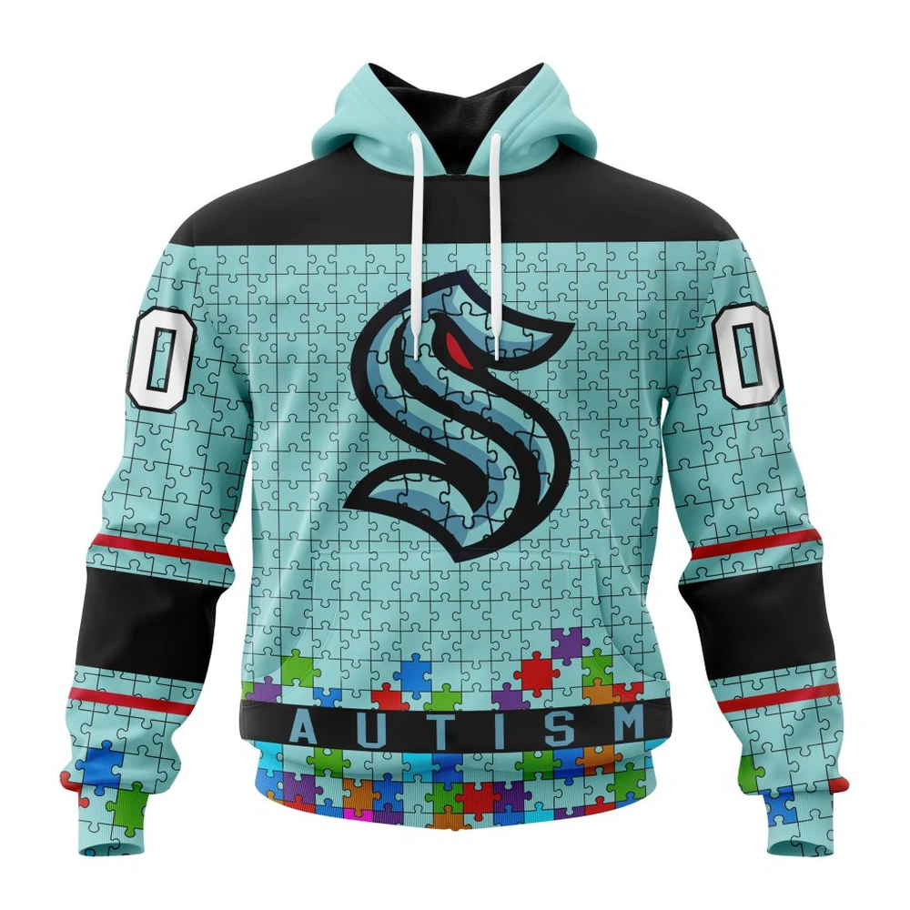 Hoodie NHL Seattle Kraken, Specialized Unisex Kits Hockey Fights Against Autism QTNHL080524A2650HD