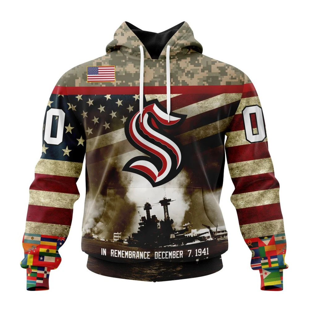 Hoodie NHL Seattle Kraken, Specialized Unisex Kits Remember Pearl Harbor QTNHL080524A2977HD