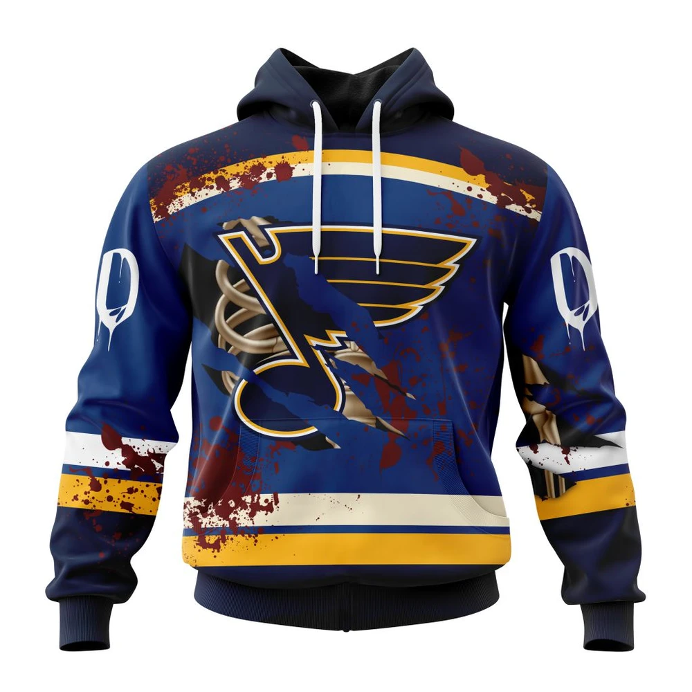 Hoodie NHL St. Louis Blues, Specialized Design Jersey With Your Ribs For Halloween QTNHL080524A3496HD