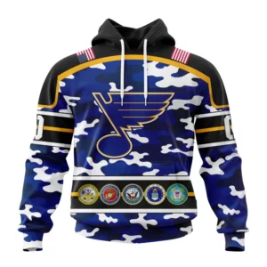 Hoodie NHL St. Louis Blues, Specialized Design Wih Camo Team Color And Military Force Logo QTNHL080524A3525HD