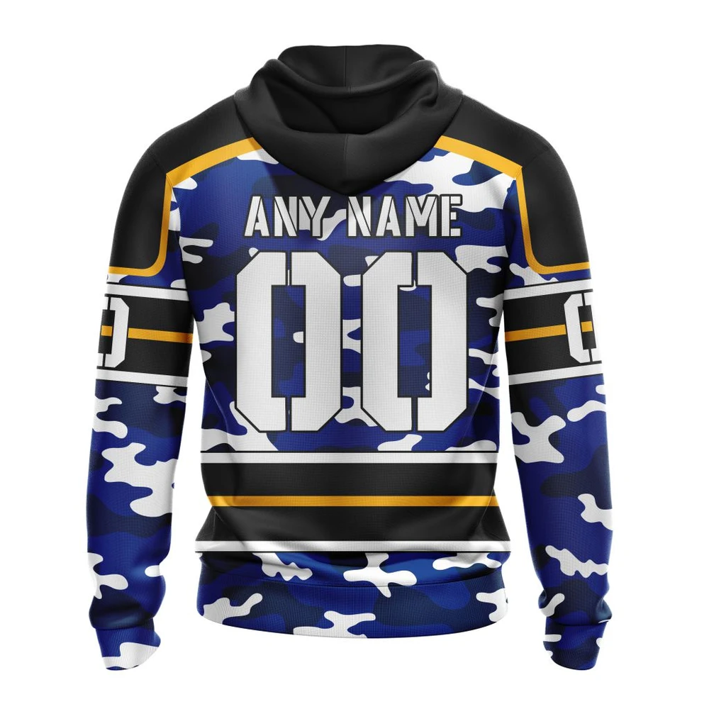 Hoodie NHL St. Louis Blues, Specialized Design Wih Camo Team Color And Military Force Logo QTNHL080524A3525HD - Image 2