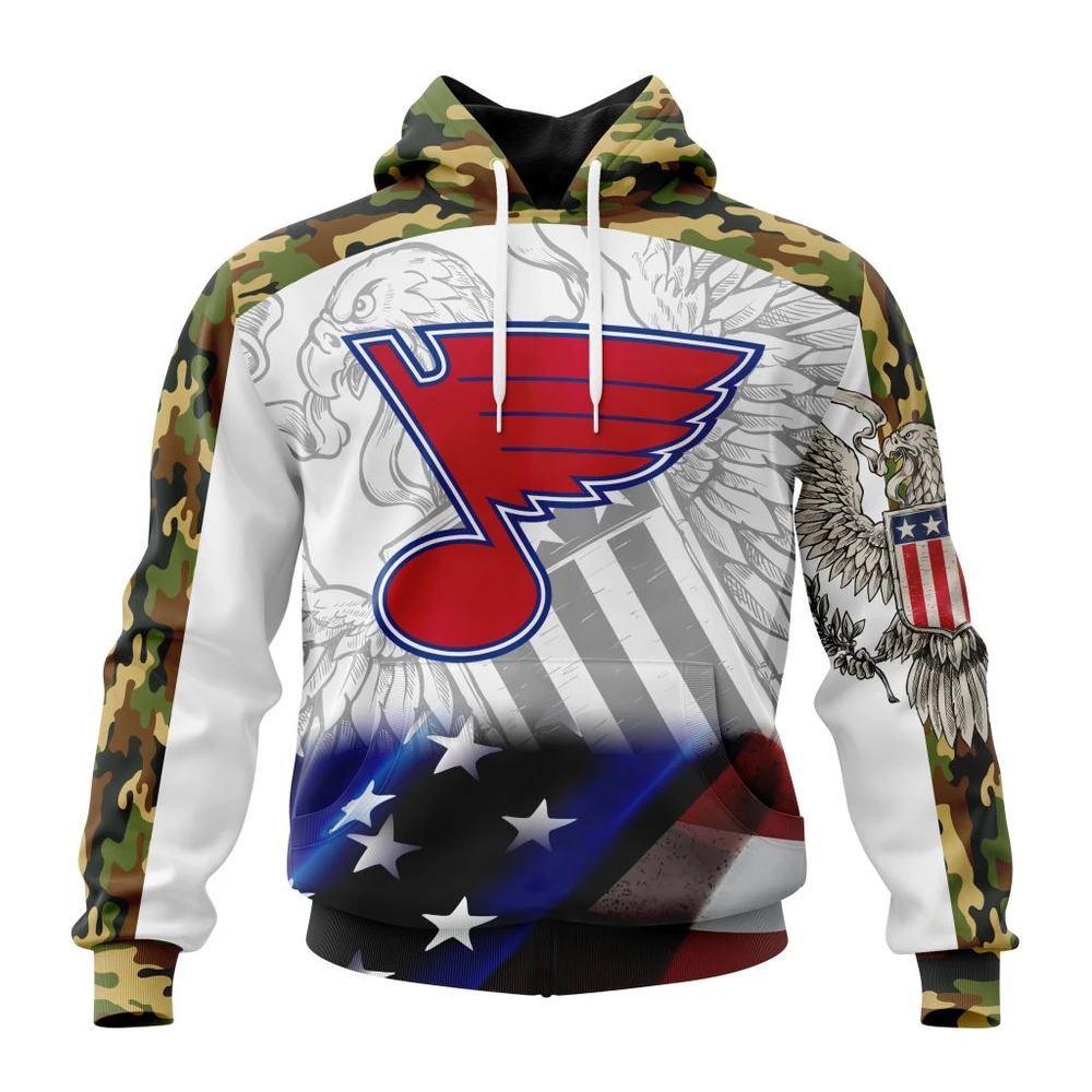 Hoodie NHL St. Louis Blues, Specialized Design With Our America Flag And Our America Eagle QTNHL080524A3438HD