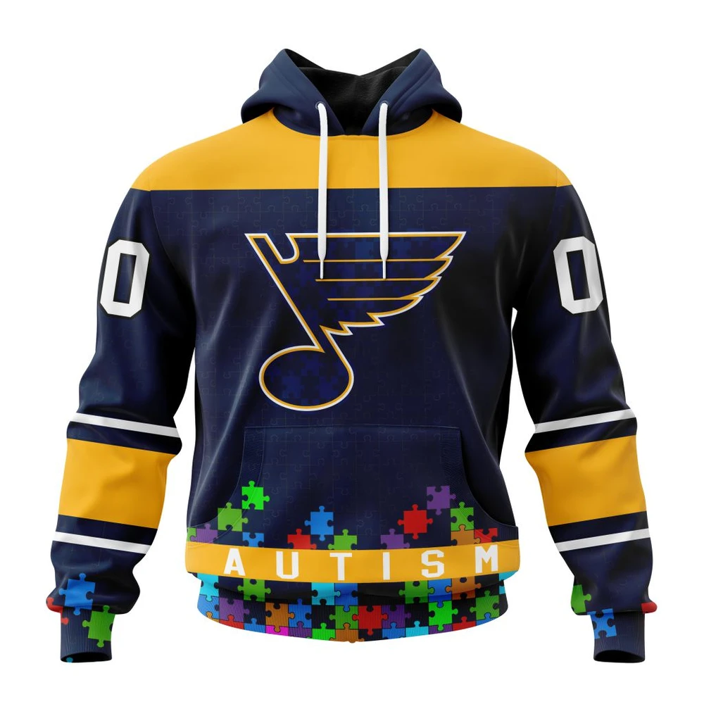 Hoodie NHL St. Louis Blues, Specialized Unisex Kits Hockey Fights Against Autism QTNHL080524A2649HD