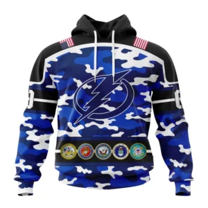Hoodie NHL Tampa Bay Lightning, Specialized Design Wih Camo Team Color And Military Force Logo QTNHL080524A3524HD