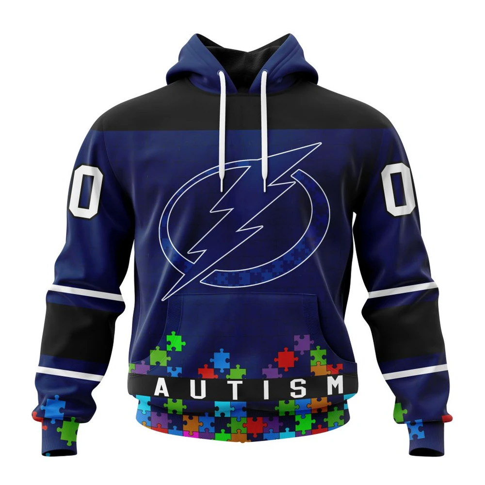 Hoodie NHL Tampa Bay Lightning, Specialized Unisex Kits Hockey Fights Against Autism QTNHL080524A2648HD