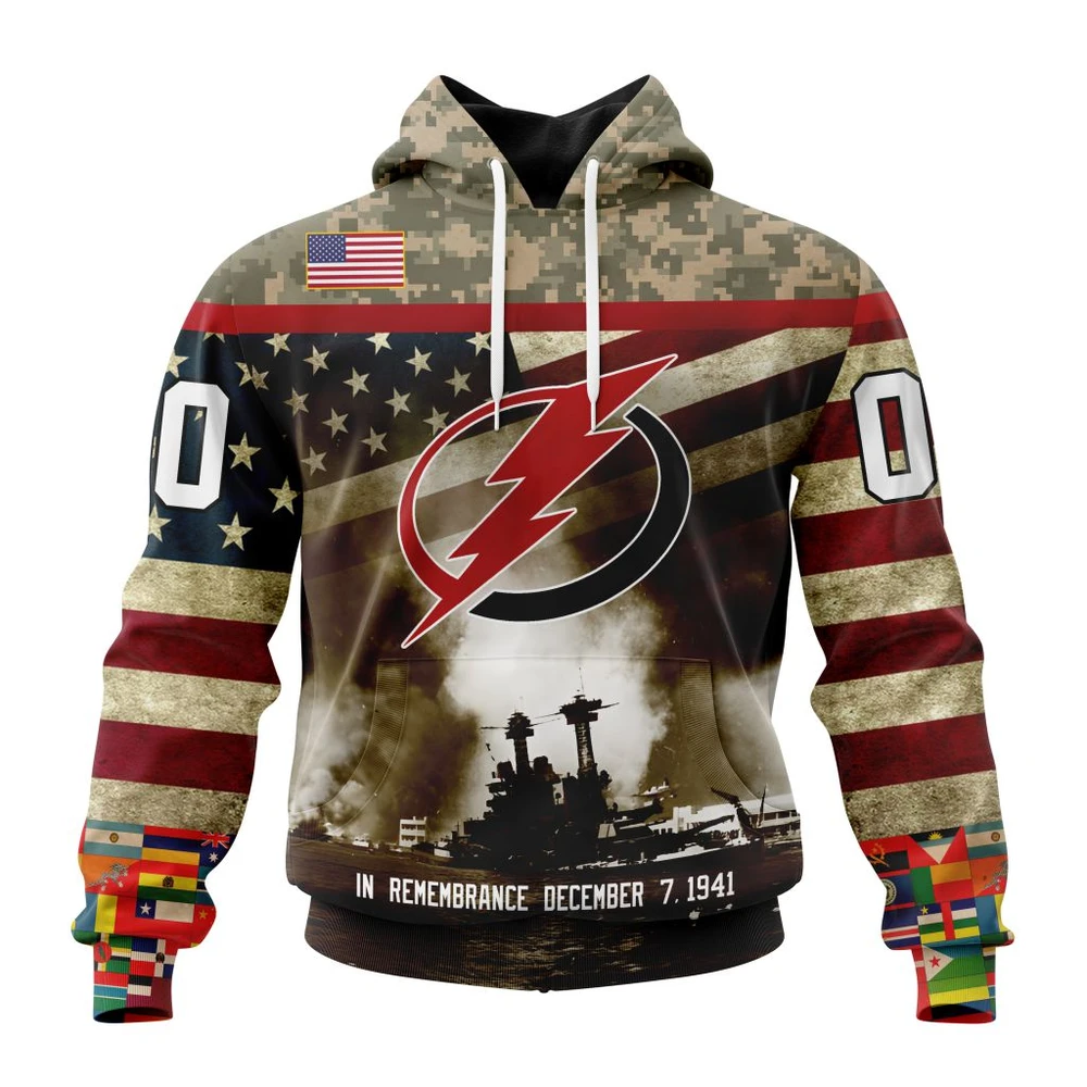 Hoodie NHL Tampa Bay Lightning, Specialized Unisex Kits Remember Pearl Harbor QTNHL080524A2975HD