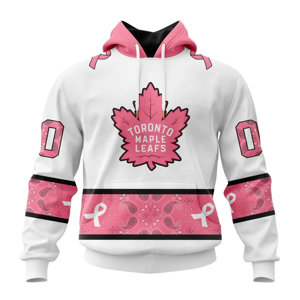 Hoodie NHL Toronto Maple Leafs In Classic Style With Paisley! In October We Wear Pink Breast Cancer QTNHL080524A1660HD