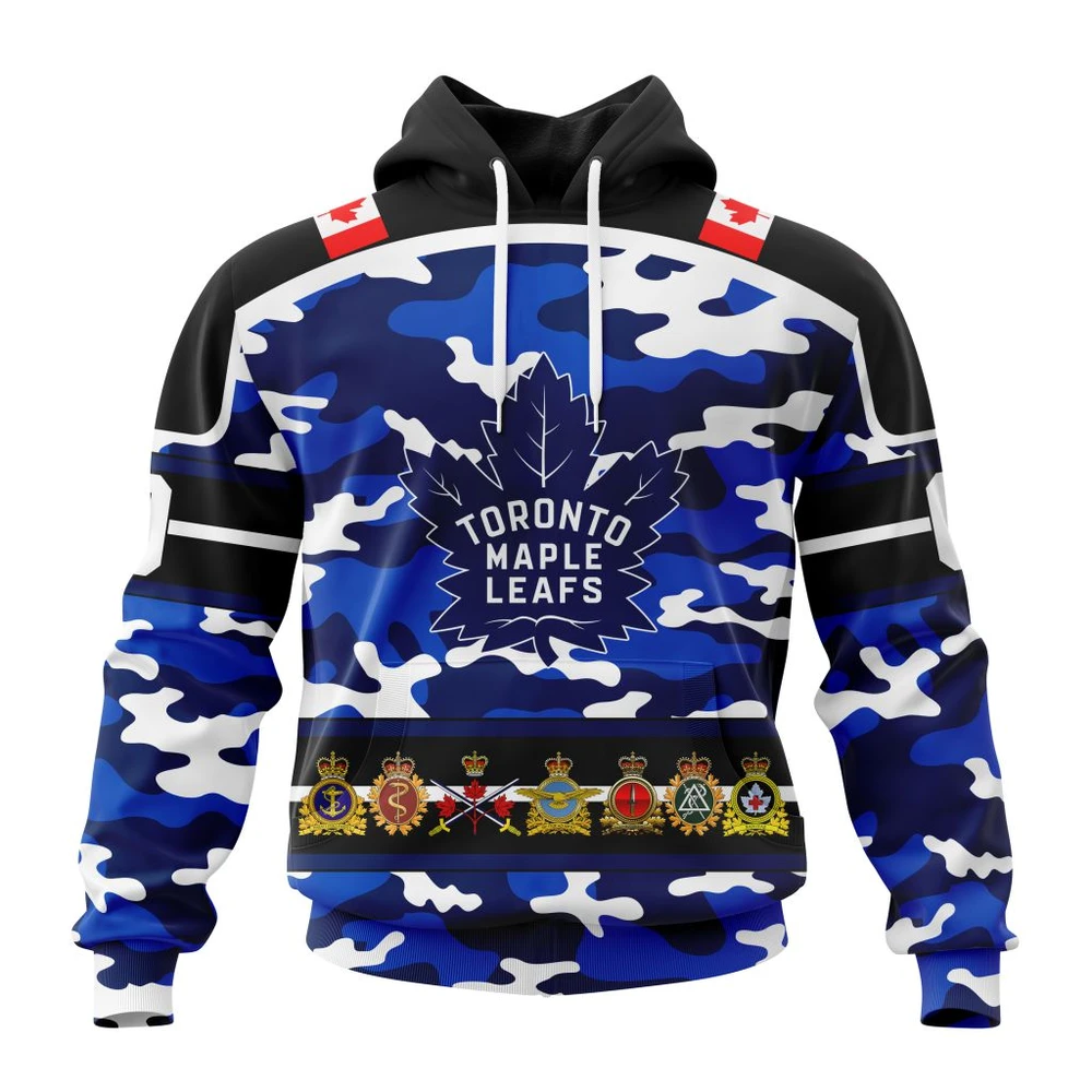 Hoodie NHL Toronto Maple Leafs, Specialized Design Wih Camo Team Color And Military Force Logo QTNHL080524A3523HD
