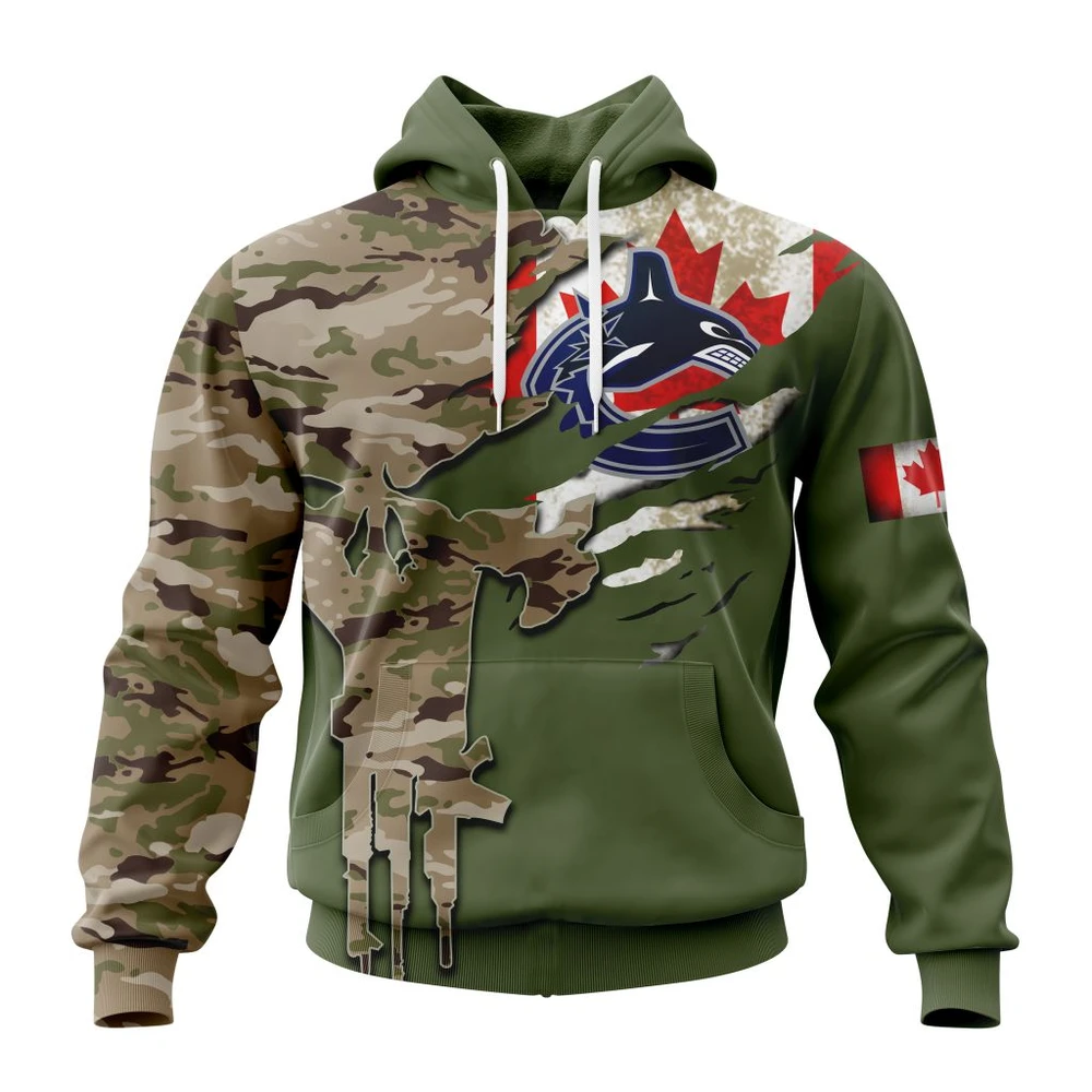 Hoodie NHL Vancouver Canucks Special Camo Skull Design St2303 QTNHL080524A1702HD
