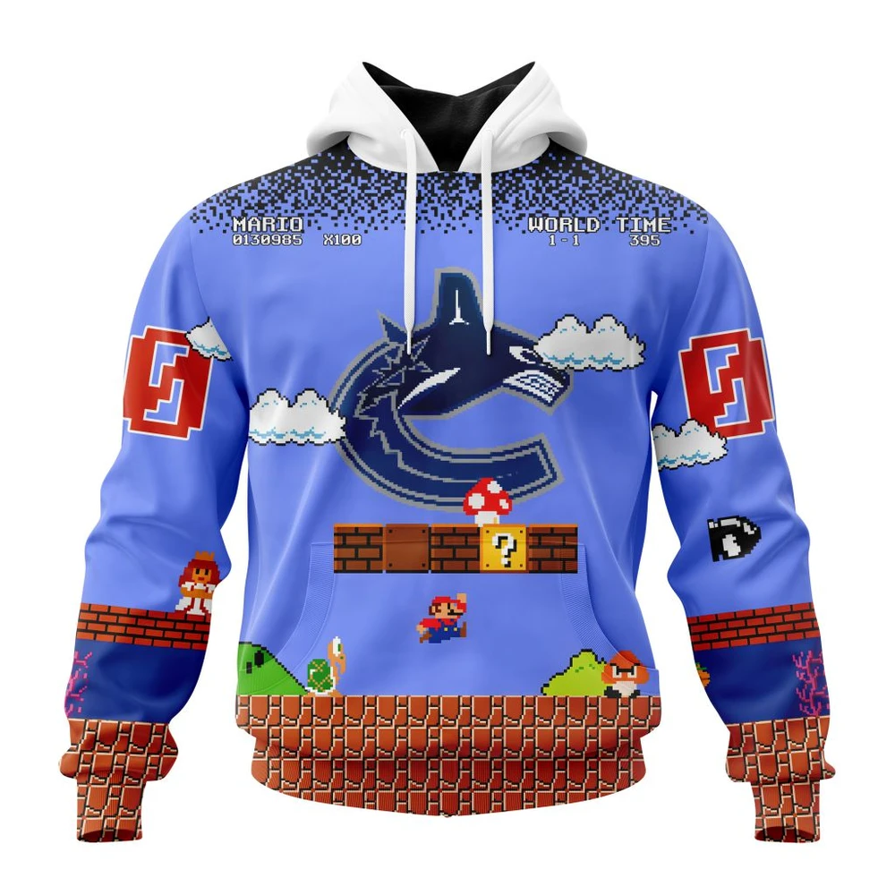 Hoodie NHL Vancouver Canucks Special Kits With Super Mario Game Design QTNHL080524A2438HD