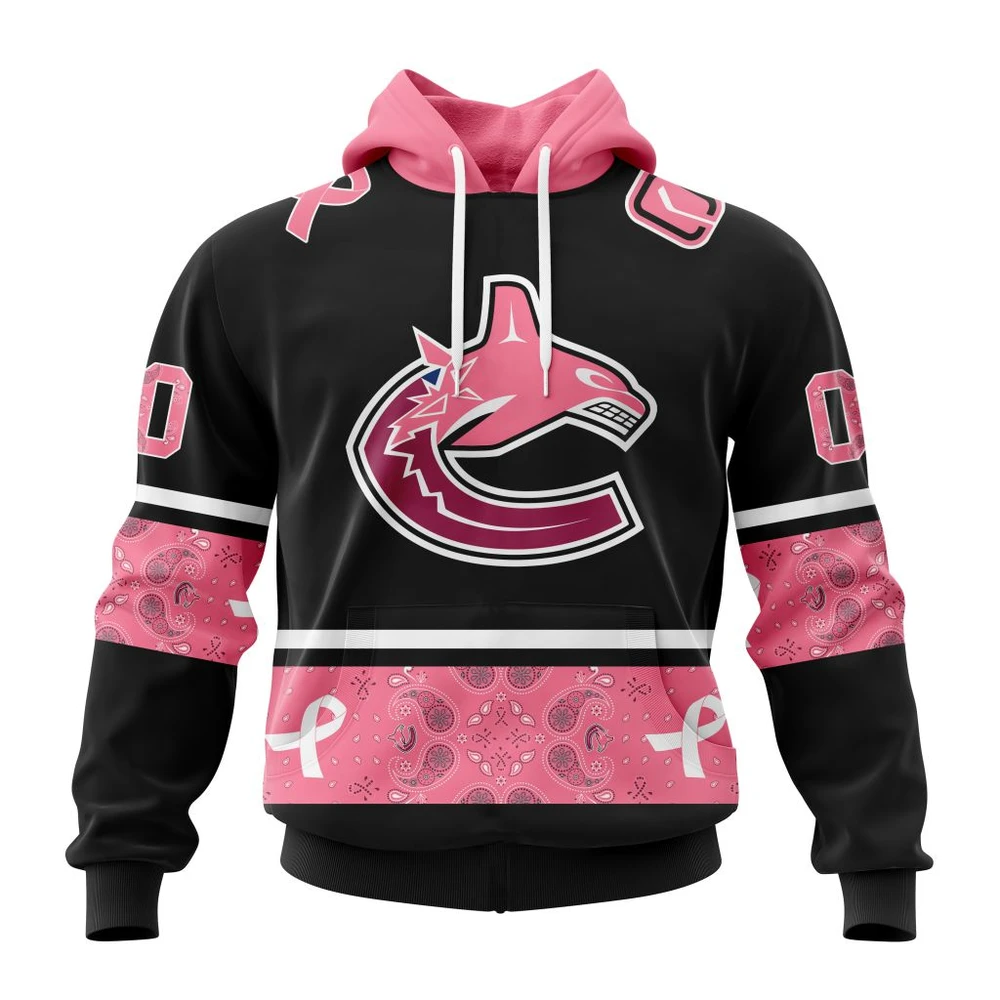 Hoodie NHL Vancouver Canucks, Specialized Design In Classic Style With Paisley! In October We Wear Pink Breast Cancer QTNHL080524A392HD