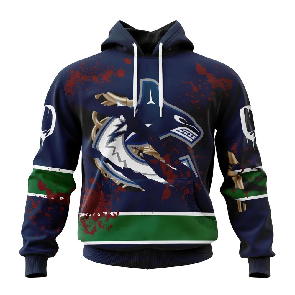 Hoodie NHL Vancouver Canucks, Specialized Design Jersey With Your Ribs For Halloween QTNHL080524A3494HD