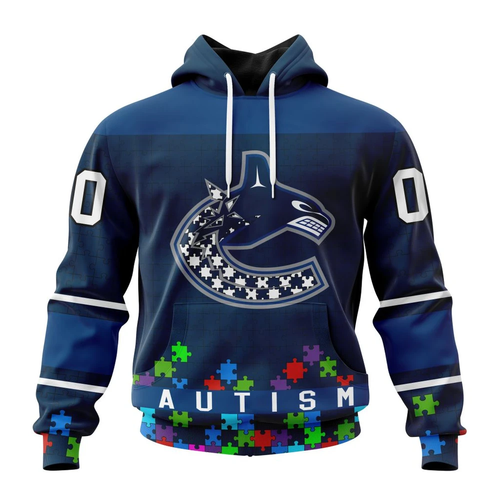Hoodie NHL Vancouver Canucks, Specialized Unisex Kits Hockey Fights Against Autism QTNHL080524A2646HD