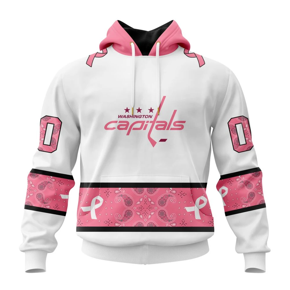 Hoodie NHL Washington Capitals In Classic Style With Paisley! In October We Wear Pink Breast Cancer QTNHL080524A1657HD