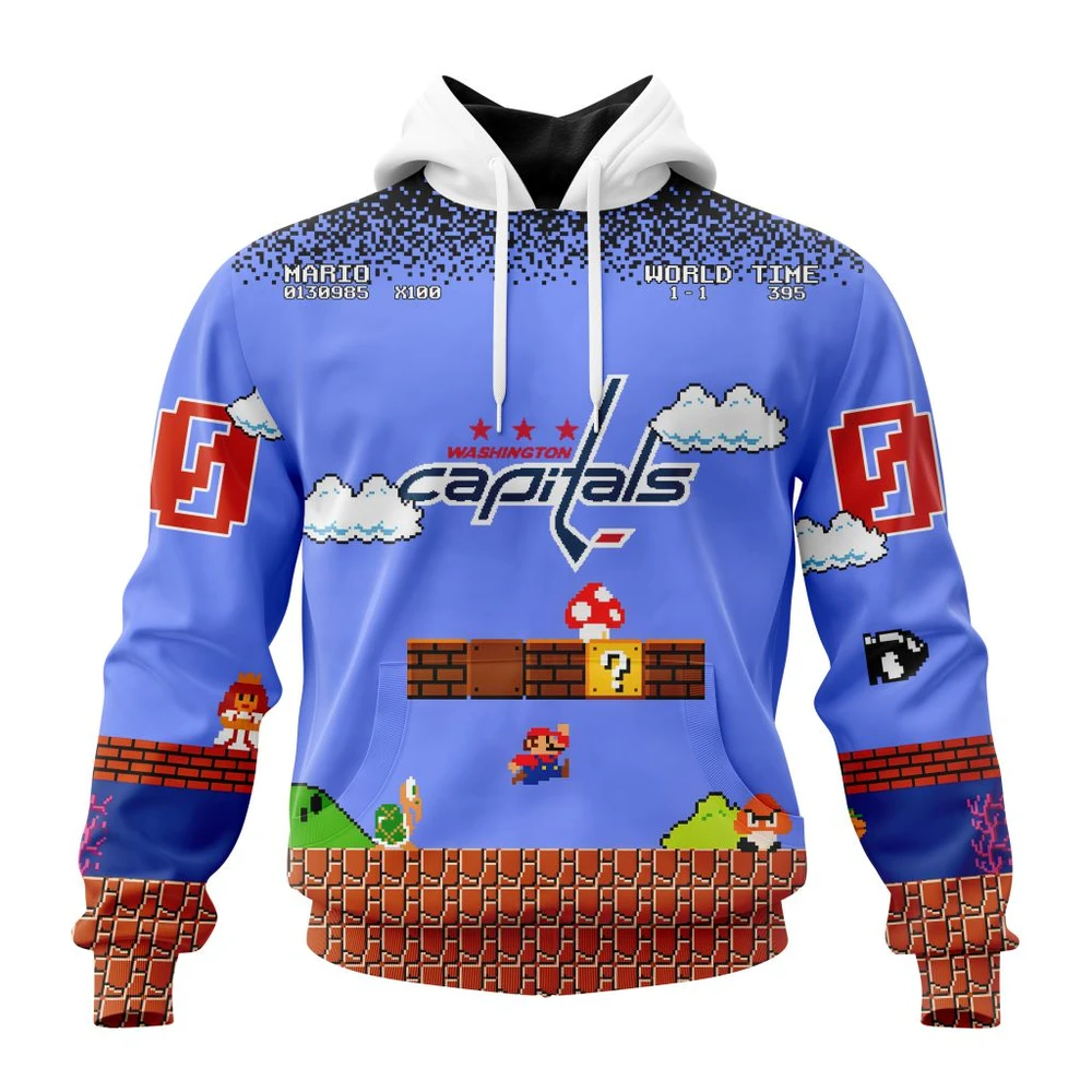 Hoodie NHL Washington Capitals Special Kits With Super Mario Game Design QTNHL080524A2436HD