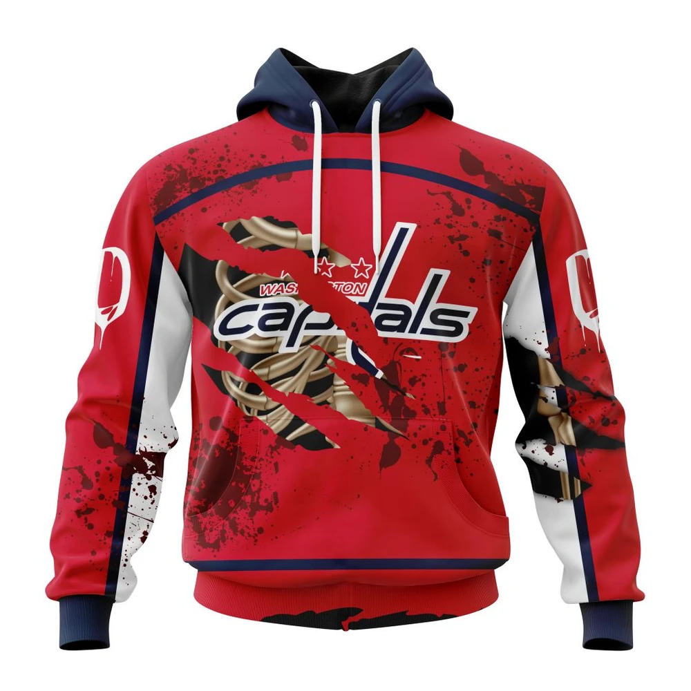 Hoodie NHL Washington Capitals, Specialized Design Jersey With Your Ribs For Halloween QTNHL080524A3492HD