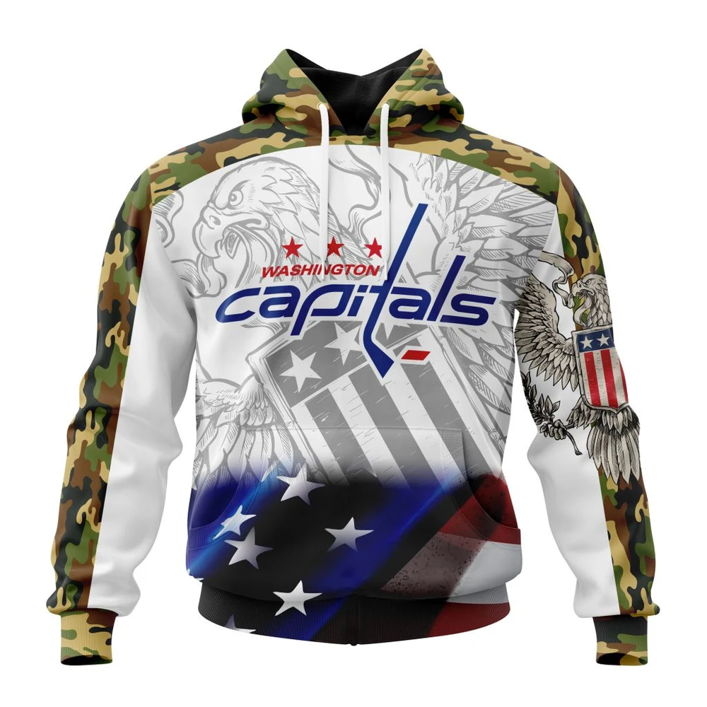 Hoodie NHL Washington Capitals, Specialized Design With Our America Flag And Our America Eagle QTNHL080524A3435HD