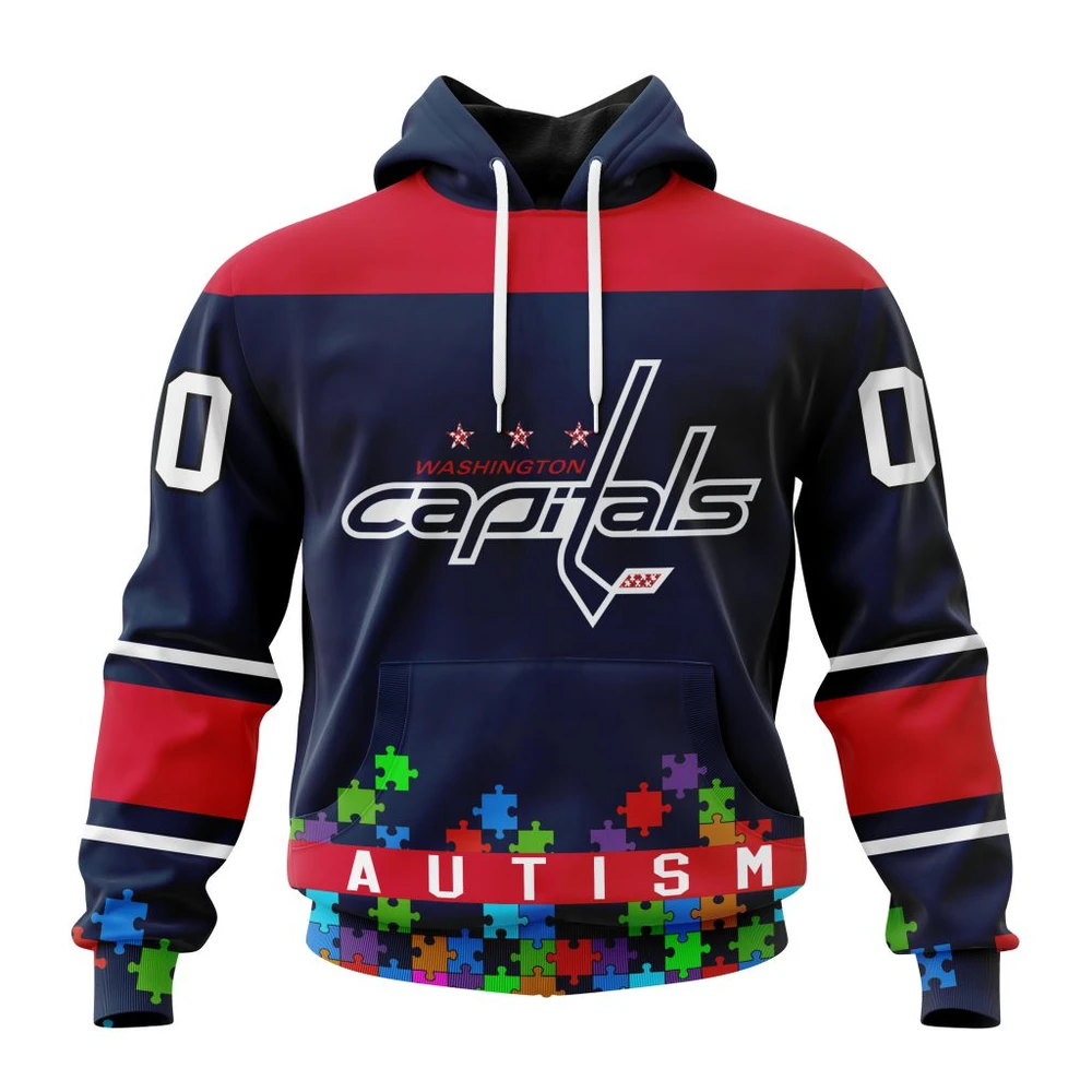 Hoodie NHL Washington Capitals, Specialized Unisex Kits Hockey Fights Against Autism QTNHL080524A2644HD