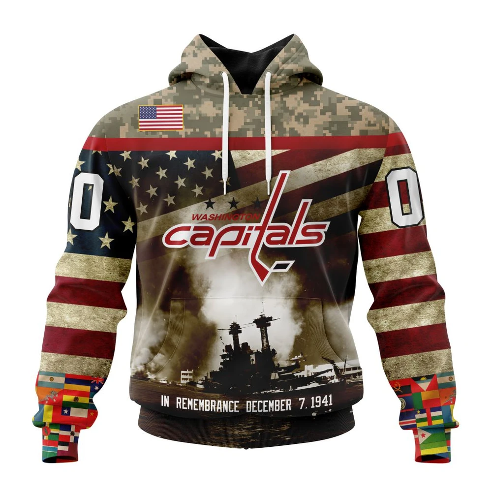 Hoodie NHL Washington Capitals, Specialized Unisex Kits Remember Pearl Harbor QTNHL080524A2973HD