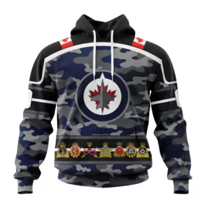 Hoodie NHL Winnipeg Jets, Specialized Design Wih Camo Team Color And Military Force Logo QTNHL080524A3519HD
