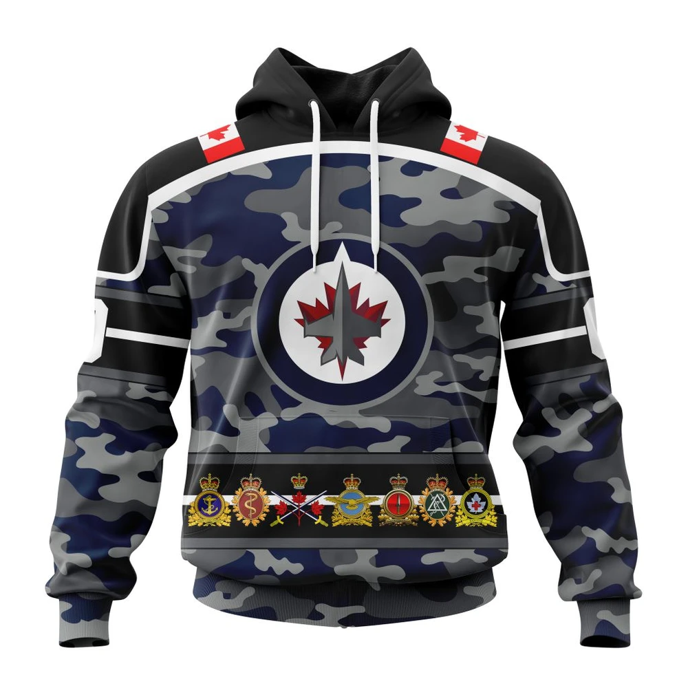 Hoodie NHL Winnipeg Jets, Specialized Design Wih Camo Team Color And Military Force Logo QTNHL080524A3519HD