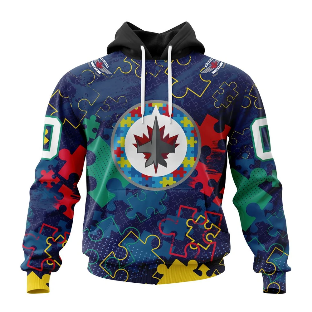 Hoodie NHL Winnipeg Jets, Specialized Fearless Aganst Autism QTNHL080524A2613HD