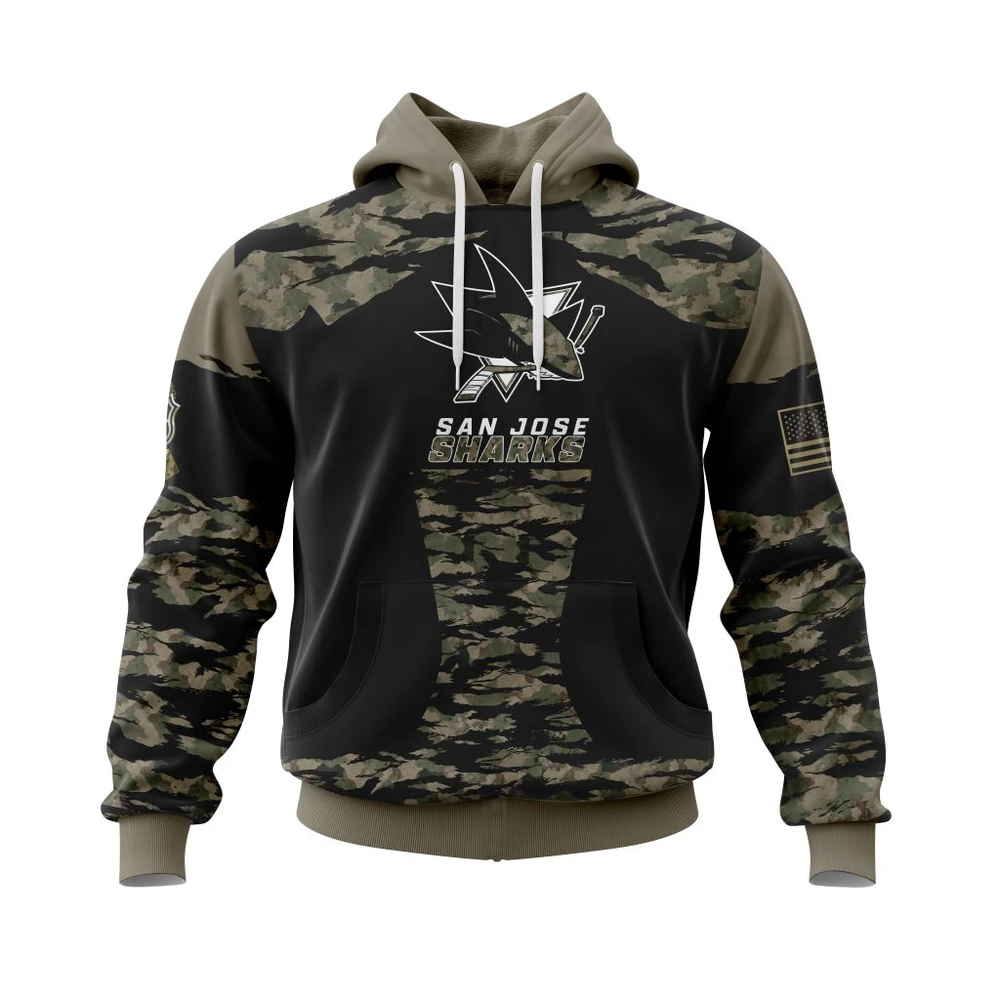 Hoodie San Jose Sharks, Honors Veterans And Military Members QTNHL080524A3862HD