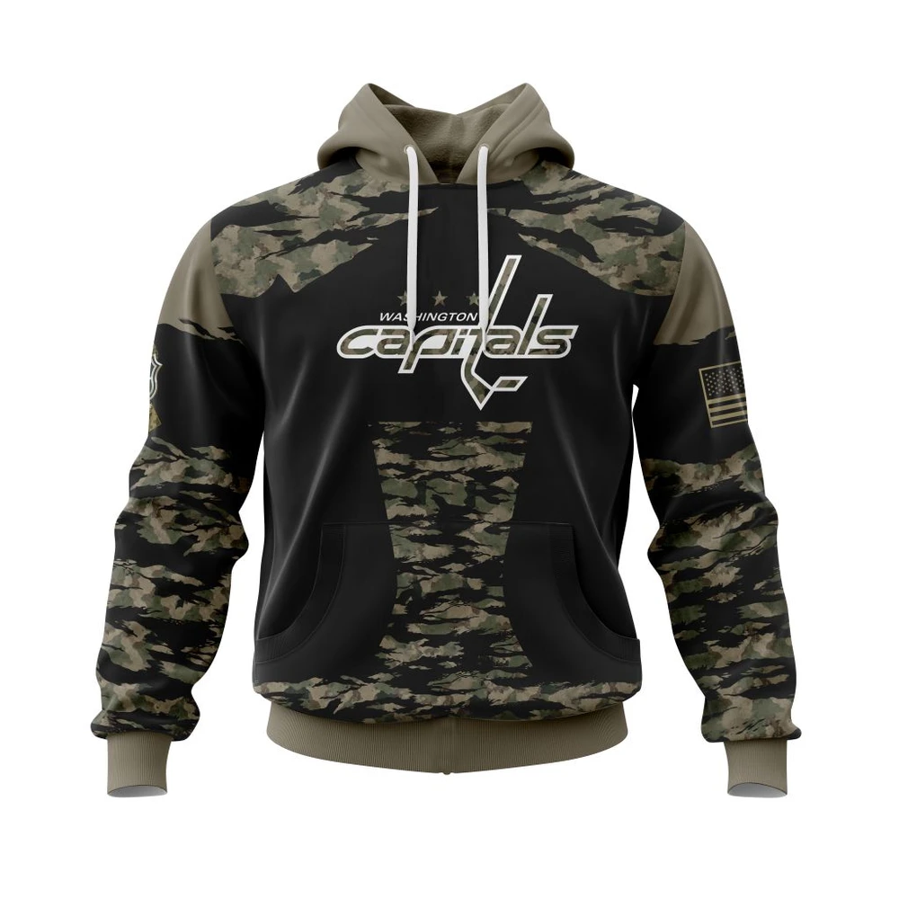 Hoodie Washington Capitals, Honors Veterans And Military Members QTNHL080524A3959HD