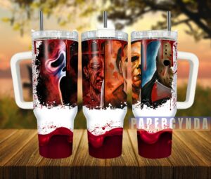 Horror Movie Fan Insulated Tumbler - Chilling Characters Design, 40oz