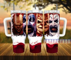 Horror Clown Tumbler with Straw - Unique Halloween Gift & Travel Mug