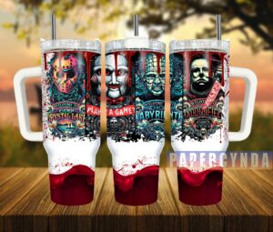 Horror Movie Fan Tumbler - Spooky Slasher Art, 40oz Insulated Mug