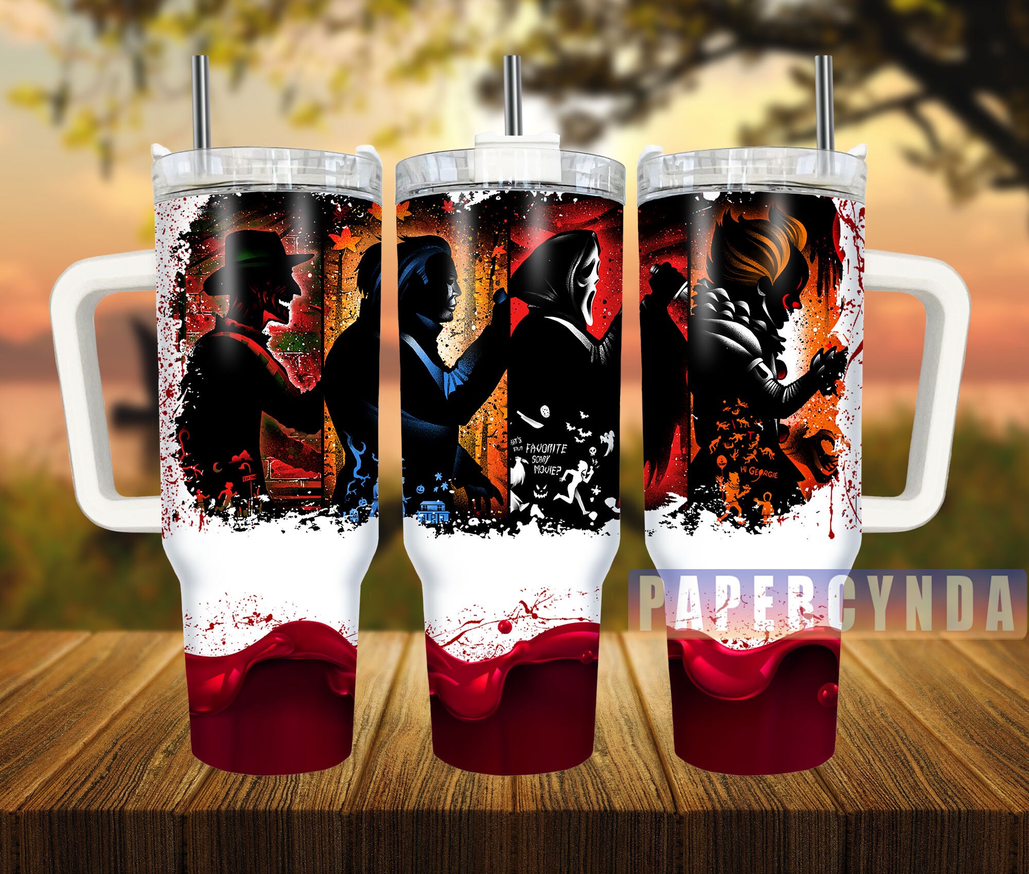 Spooky Horror Themed Tumbler with Handle - Perfect Gift for Scary Movie Fans