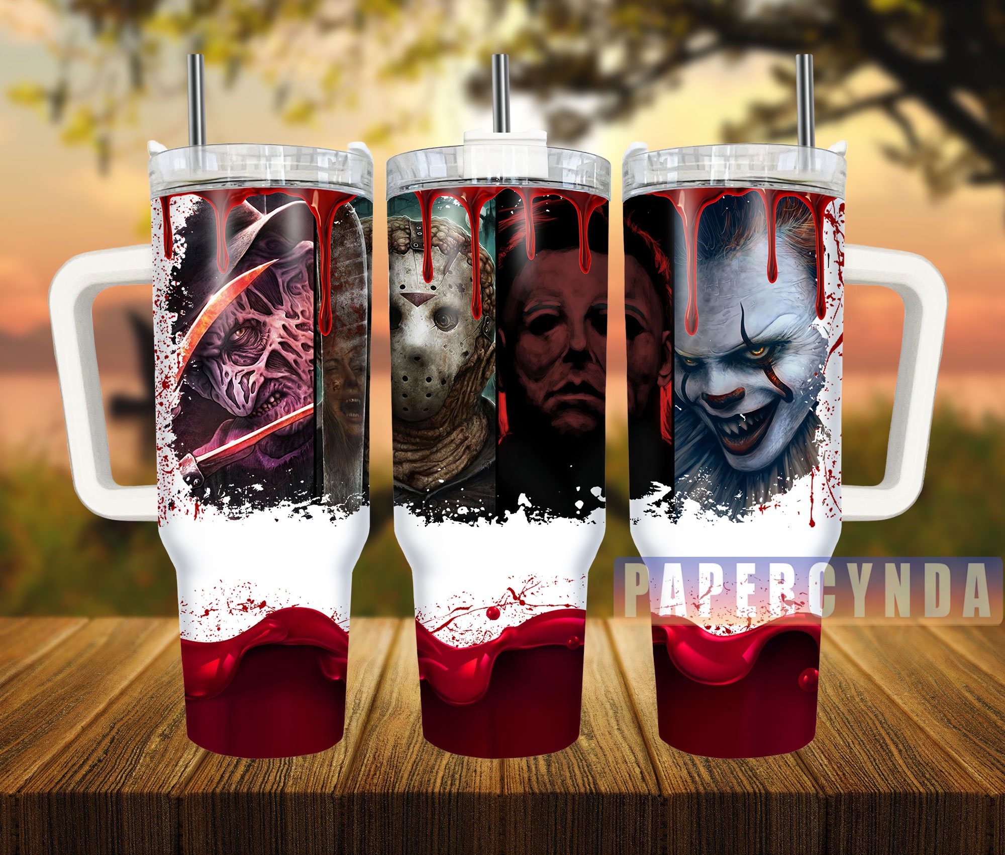 Horror Icon Insulated Tumbler with Handle - Spooky Drinkware for Fans