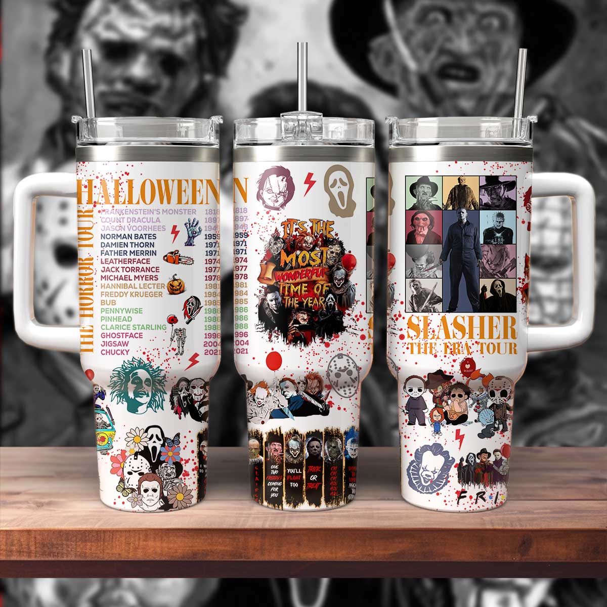 Horror Movie Icons Tumbler Mug - Perfect Halloween Gift for Slasher Fans