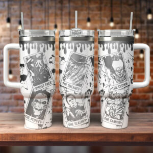 Spooky Horror Character Tumbler with Straw - Unique Design for Horror Fans