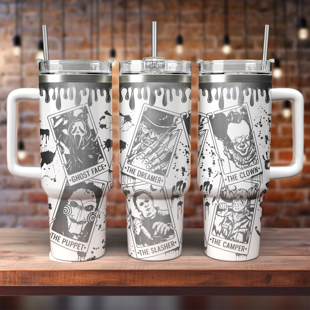 Spooky Horror Character Tumbler with Straw - Unique Design for Horror Fans