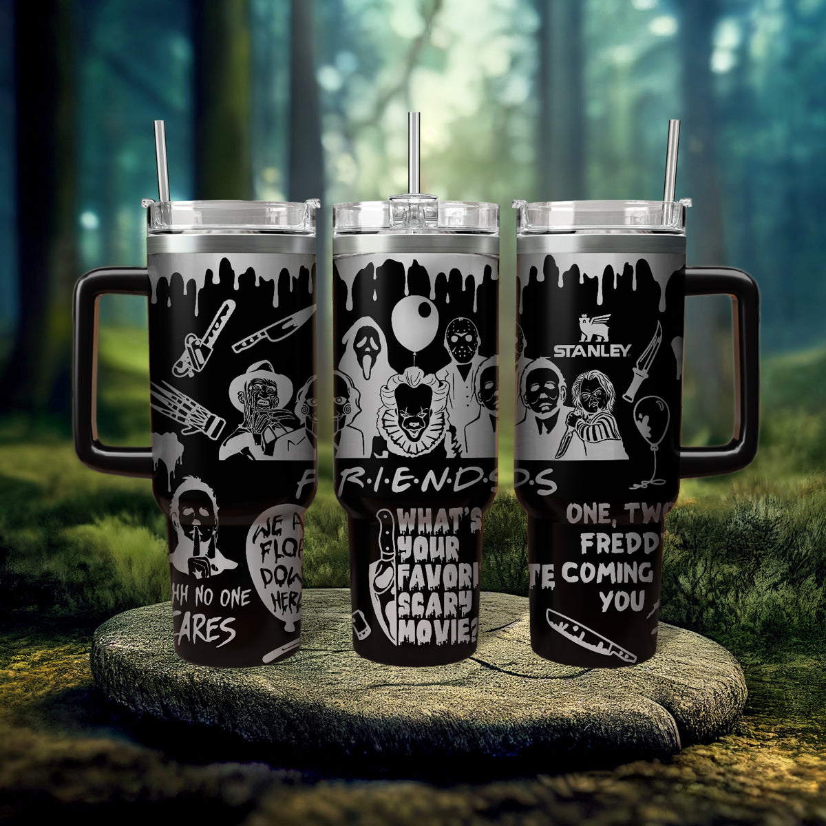 Horror Movie Friends Tumbler - Scary Characters Design - 40oz
